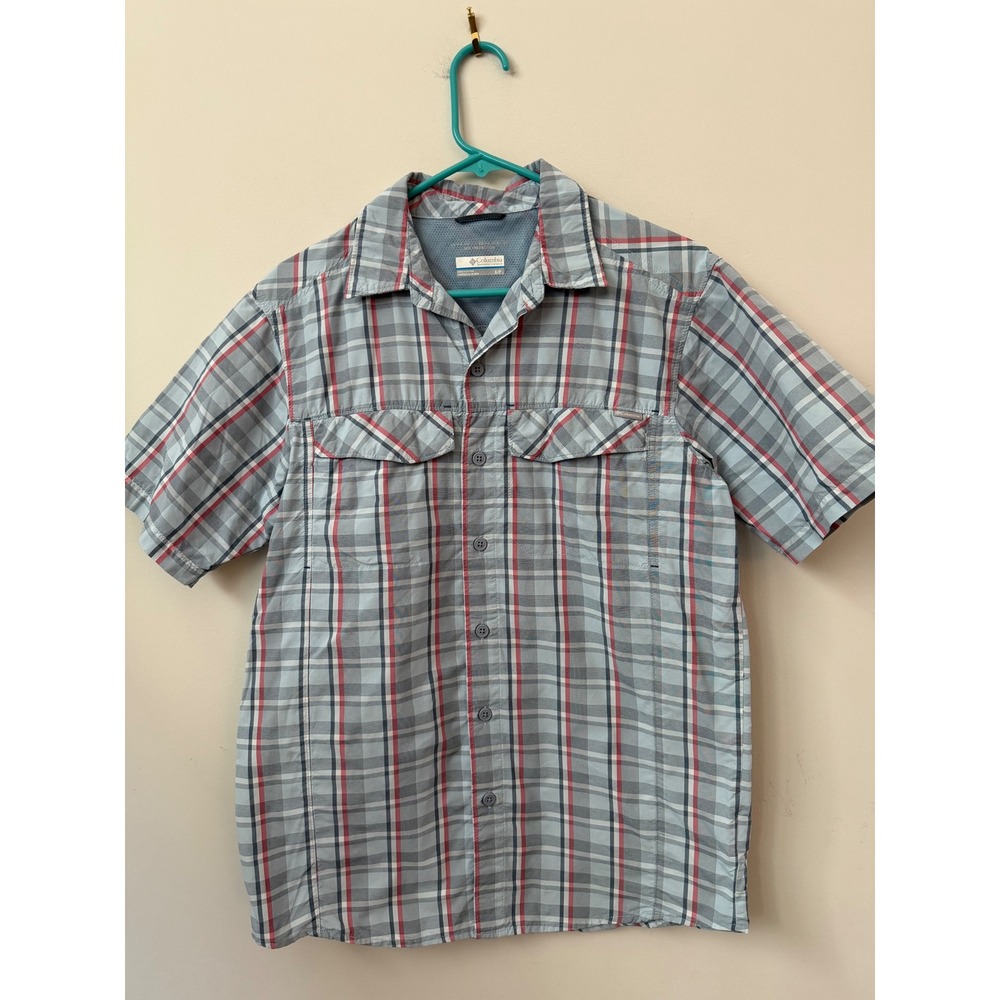 Columbia Men's Small Blue Plaid Vented Fishing Shirt Short Sleeve